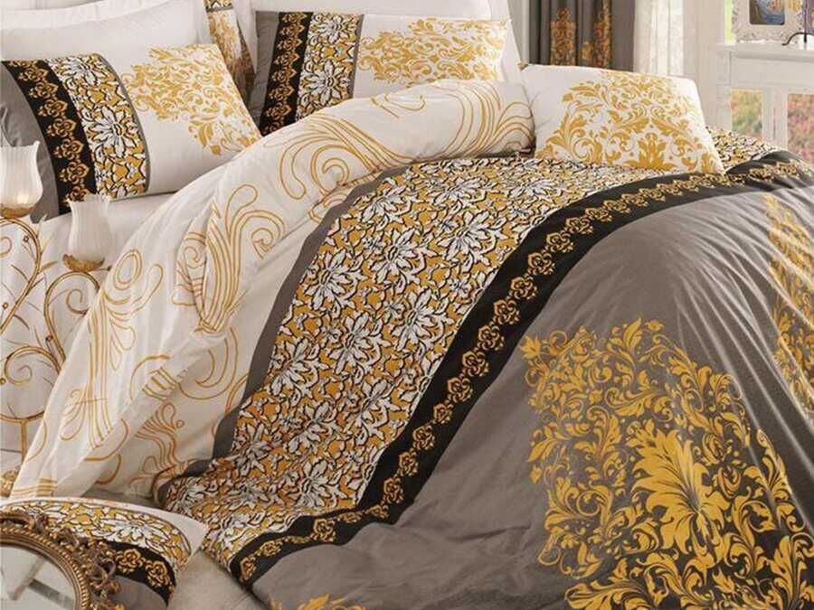 Katre 100% Cotton Double Duvet Cover Set Yellow