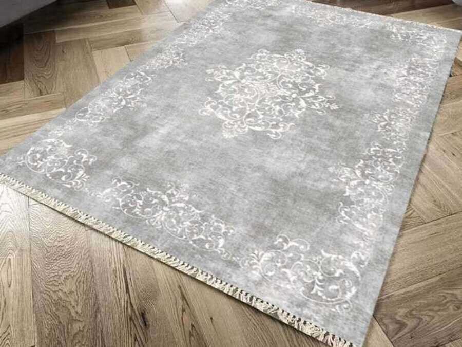 Non-Slip Base Digital Print Velvet Carpet Alberta Gray 100x200 cm - Thumbnail