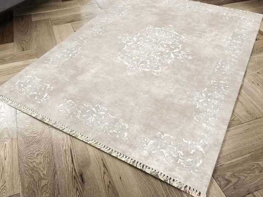 Non-Slip Base Digital Print Velvet Carpet Alberta Cream 100x200 cm - Thumbnail