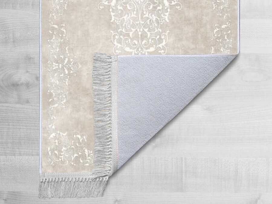 Non-Slip Base Digital Print Velvet Carpet Alberta Cream 100x200 cm - Thumbnail