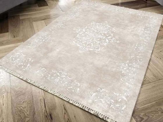 Alberta Non-Slip Base Digital Print Velvet Carpet Cream 120x170 Cm