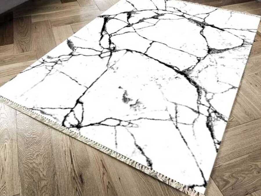 Non-Slip Base Digital Print Velvet Carpet Crack Wall White 100x200 cm - Thumbnail