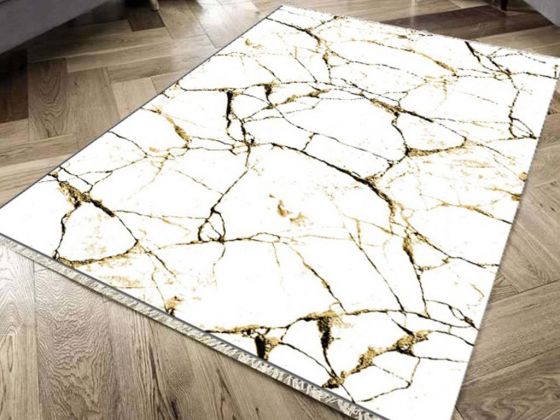 Crack Wall Non-Slip Base Digital Print Velvet Carpet White Gold 100x300 Cm