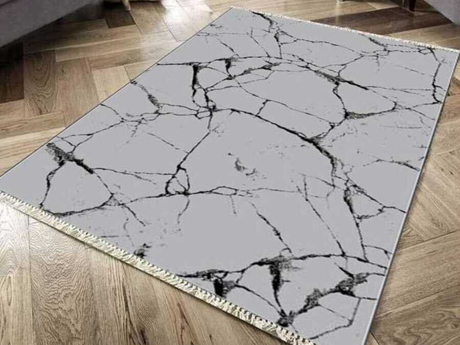 Non-Slip Base Digital Print Velvet Carpet Crack Wall Gray 180x280 cm - Thumbnail