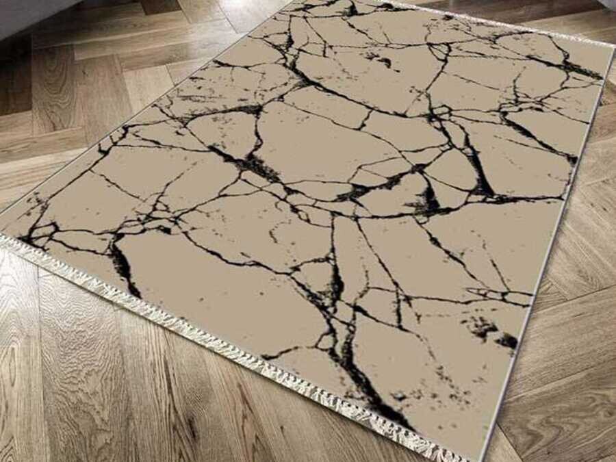 Non-Slip Base Digital Print Velvet Carpet Crack Wall Brown 100x200 cm - Thumbnail