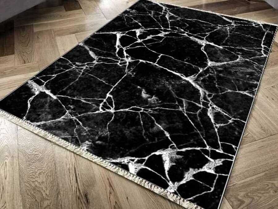 Non-Slip Base Digital Print Velvet Carpet Crack Wall Black White 100x200 cm - Thumbnail