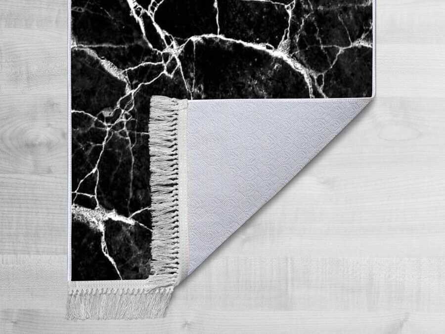 Non-Slip Base Digital Print Velvet Carpet Crack Wall Black White 80x300 cm - Thumbnail