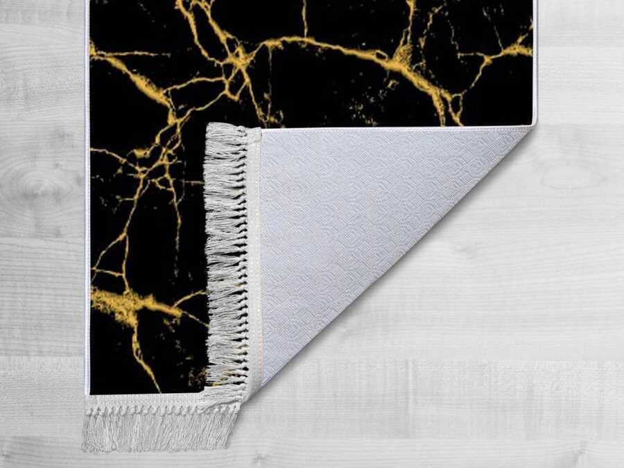 Non-Slip Base Digital Print Velvet Carpet Crack Wall Black Gold 100x200 cm - Thumbnail