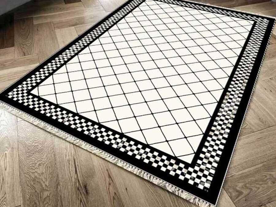 Non-Slip Base Digital Print Velvet Carpet Dama White 100x300 cm