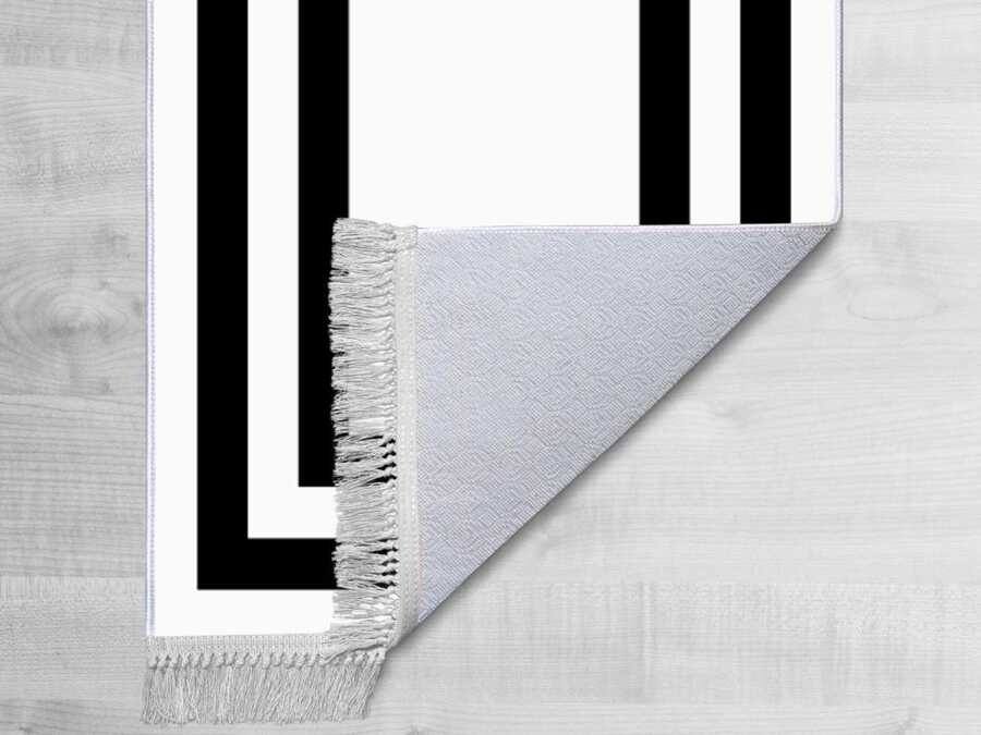 Non-Slip Base Digital Print Velvet Carpet Geometric White 100x300 cm - Thumbnail