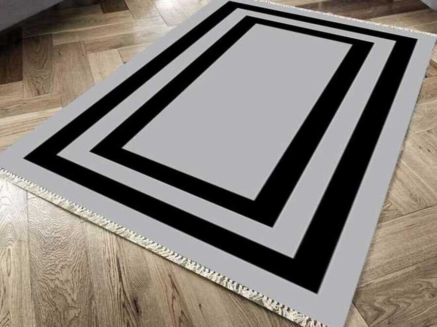 Non-Slip Base Digital Print Velvet Carpet Geometric Gray 160x230 cm - Thumbnail