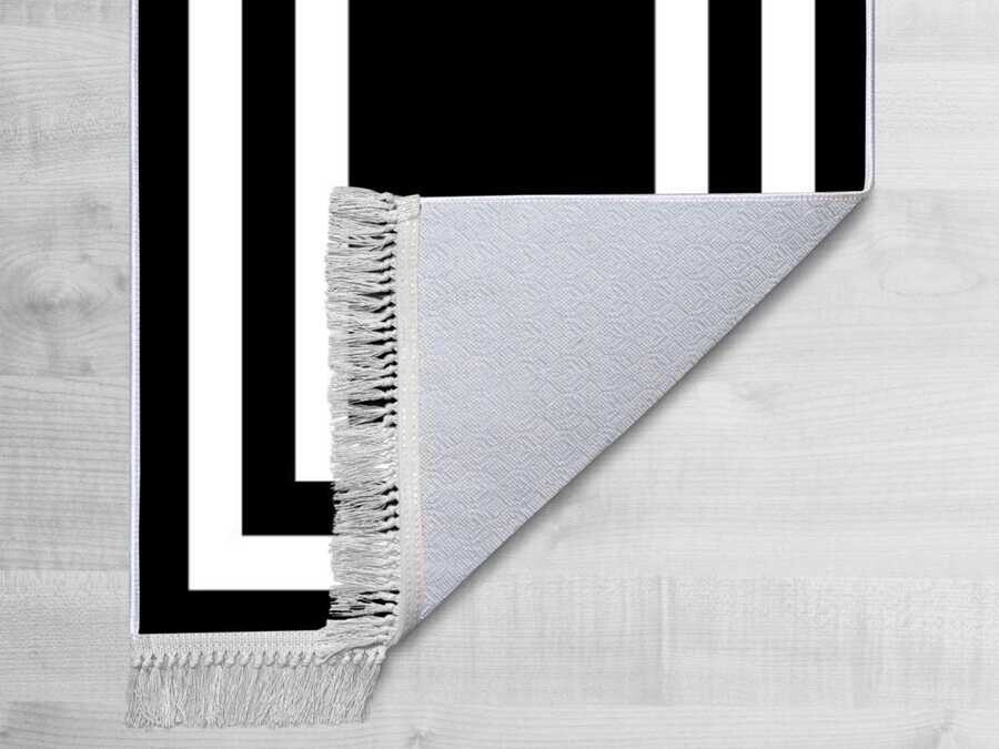 Non-Slip Base Digital Print Velvet Carpet Geometric Black 100x300 cm - Thumbnail