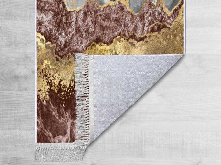 Non-Slip Base Digital Print Velvet Carpet Lava Life Gold 100x300 cm - Thumbnail