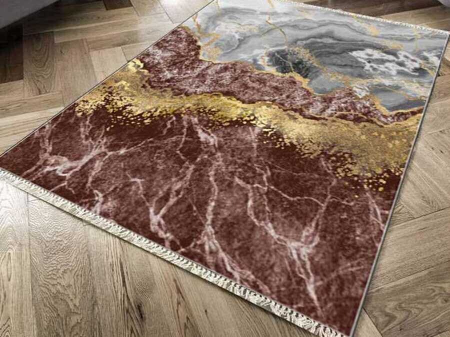 Non-Slip Base Digital Print Velvet Carpet Lava Life Gold 180x280 cm - Thumbnail