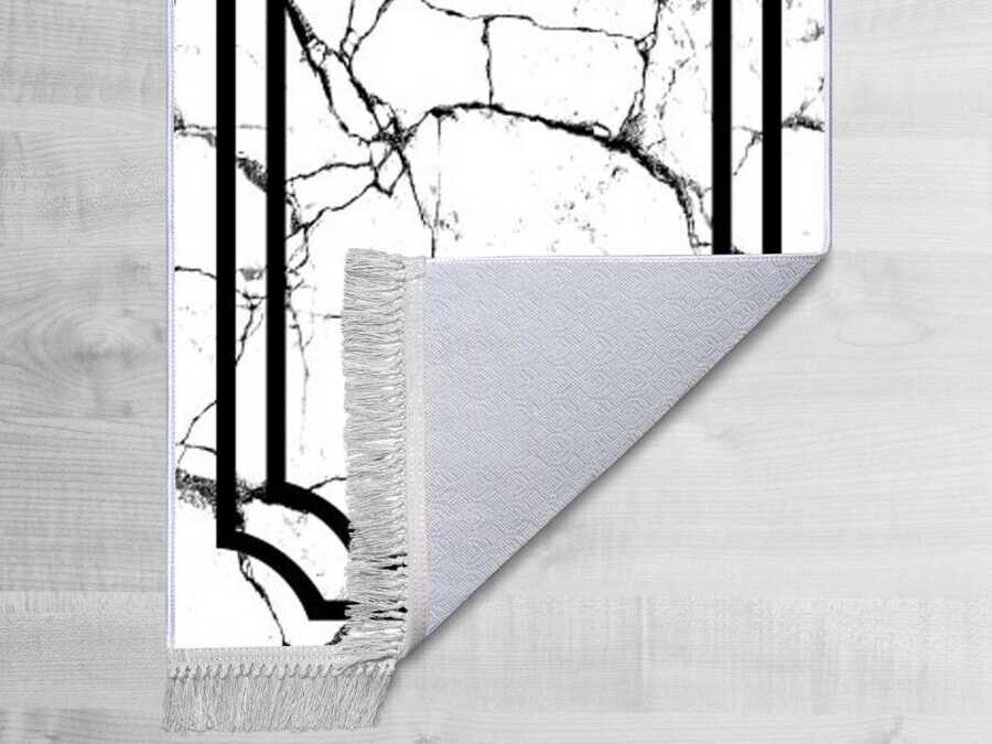 Non-Slip Base Digital Print Velvet Carpet Linear Stone White 100x200 cm - Thumbnail