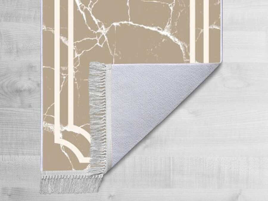 Non-Slip Base Digital Print Velvet Carpet Linear Stone Brown 100x200 cm - Thumbnail