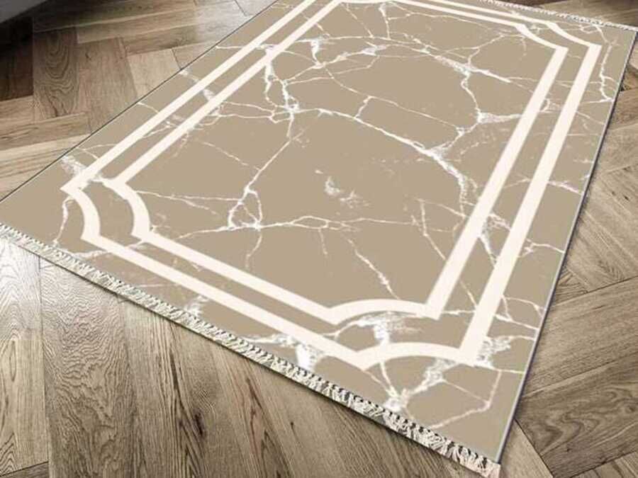 Non-Slip Base Digital Print Velvet Carpet Linear Stone Brown 100x300 cm