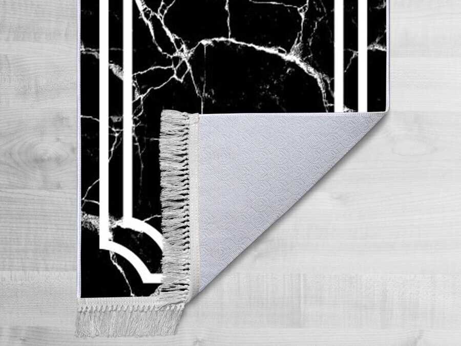 Non-Slip Base Digital Print Velvet Carpet Linear Stone Black 160x230 cm - Thumbnail