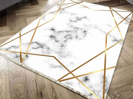 Stars Non-Slip Base Digital Print Velvet Carpet White-Gold 150x220 Cm