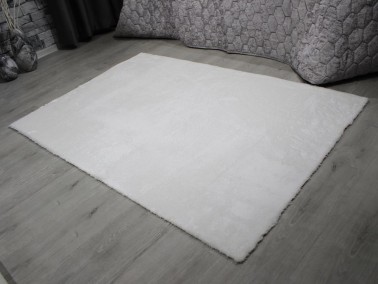 Eksen Non-Slip Base Plush Carpet White 100x200 Cm - Thumbnail