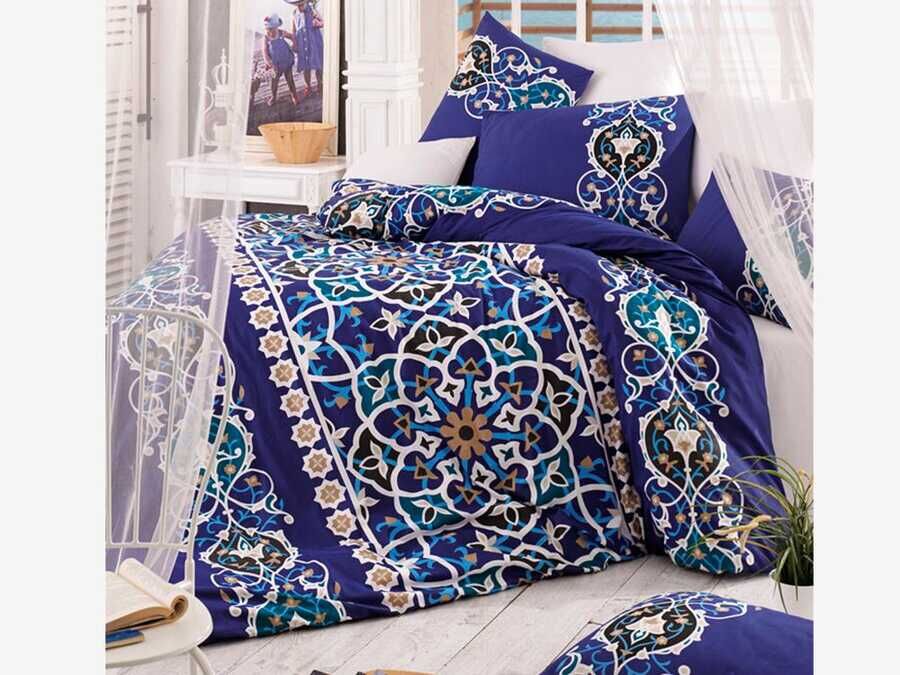  Kayra 100% Cotton Double Duvet Cover Set Blue