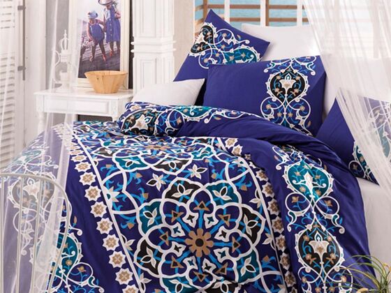 Kayra 100% Cotton Single Duvet Cover Set Blue