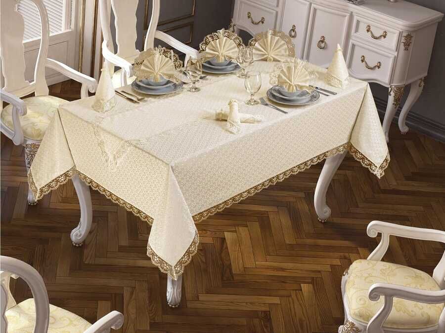  Kdk Tablecloth Set 18 Pieces Fiyonk Cappucino