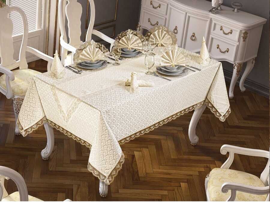  Kdk Tablecloth Set 18 Pieces Yonca Cappucino