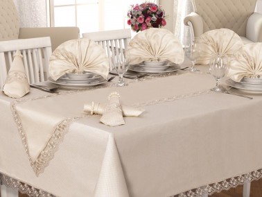 Dowry World - Kdk Table Cloth Set 26 Pieces Pitikare Cappucino 160x260cm