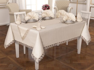  Kdk Tablecloth Set 26 Pieces Pitikare Cappucino - Thumbnail