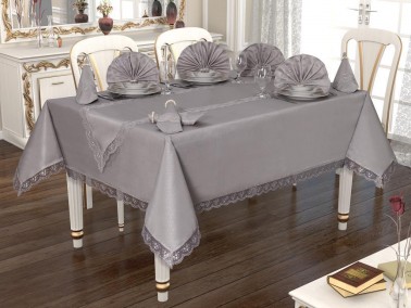Kdk Table Cloth Set 26 Pieces Pitikare Gray 160x260cm - Thumbnail
