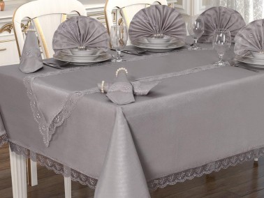 Kdk Table Cloth Set 26 Pieces Pitikare Gray 160x260cm - Thumbnail