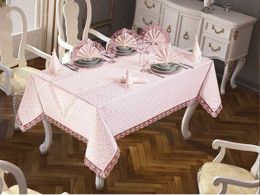 Dowry World - Kdk Table Cloth Set 26 Pieces Yonca - Powder Dowry World - Kdk Table Cloth Set 26 Pieces Yonca - Powder
