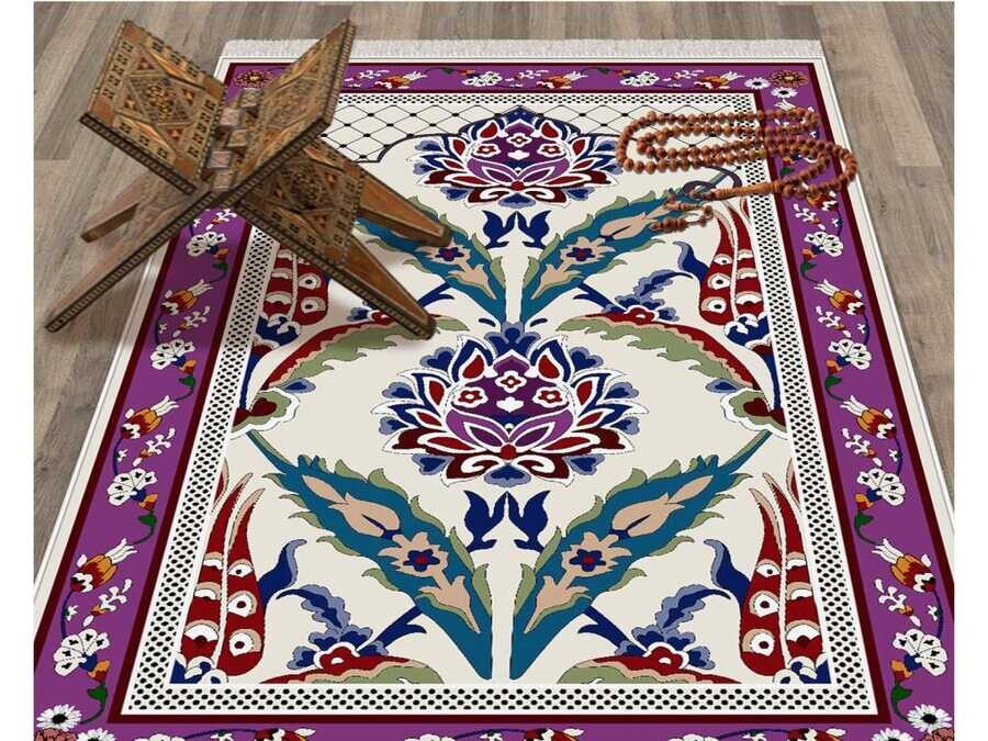 Butterfly Velvet Prayer Rug Purple - Thumbnail