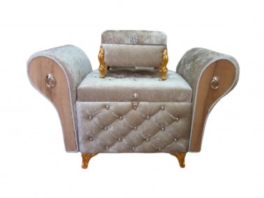 Armchair Quilted Diamond 2 Pcs Dowery Chest Cappucino - Thumbnail