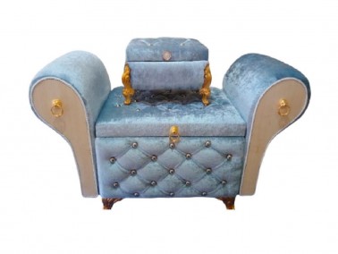 Armchair Quilted Diamond 2 Pcs Dowery Chest Gray - Thumbnail