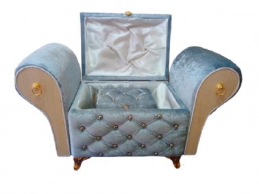 Armchair Quilted Diamond 2 Pcs Dowery Chest Gray - Thumbnail