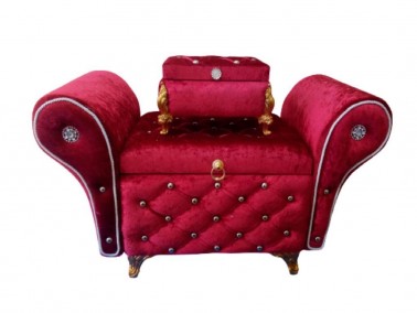 Armchair Quilted Dowry Box with Pearls Claret Red - Thumbnail