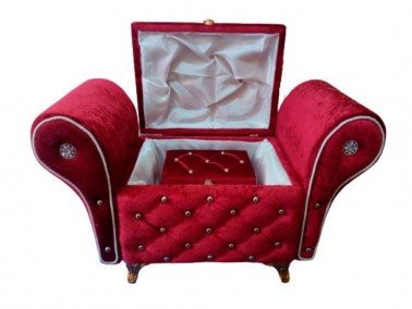 Armchair Quilted Dowry Box with Pearls Claret Red - Thumbnail