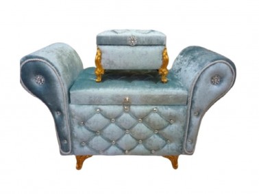 Armchair Quilted Pearly 2 Pcs Dowery Chest Gray - Thumbnail