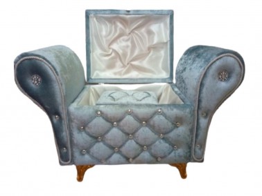 Armchair Quilted Pearly 2 Pcs Dowery Chest Gray - Thumbnail