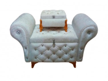 Armchair Quilted Pearly 2 Pcs Dowery Chest Cream - Thumbnail