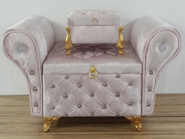 Armchair Quilted Pearly 2 Pcs Dowery Chest Powder - Thumbnail