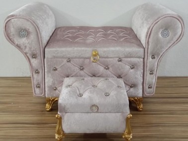 Armchair Quilted Pearly 2 Pcs Dowery Chest Powder - Thumbnail