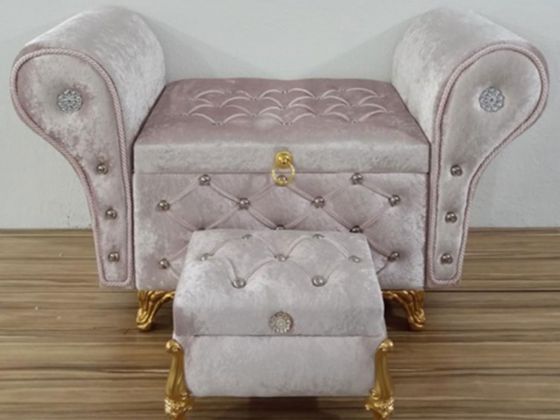 Armchair Quilted Pearly 2 Pcs Dowery Chest Powder