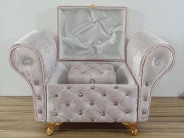 Armchair Quilted Pearly 2 Pcs Dowery Chest Powder - Thumbnail