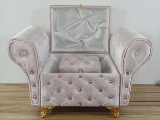 Armchair Quilted Pearly 2 Pcs Dowery Chest Powder