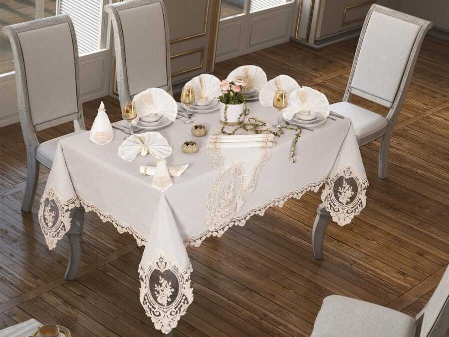 Kösem Table Cloth 160x260 Cm 26 Pieces Cream - Thumbnail