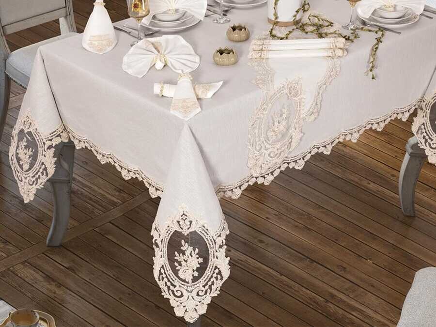Kösem Table Cloth 160x260 Cm 26 Pieces Cream - Thumbnail