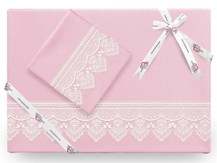 Dowry World - Kristal طقم غطاء لحاف مطرز بالتطريز الفرنسي لون وردي فاتح